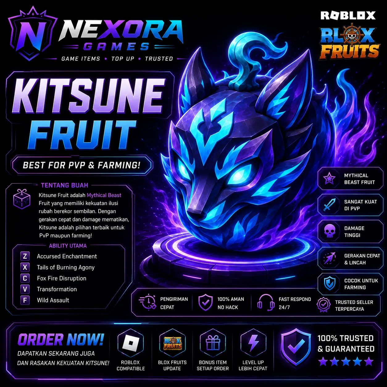 🦊 Kitsune Fruit Blox Fruits – Mythical Beast | Nexora Games