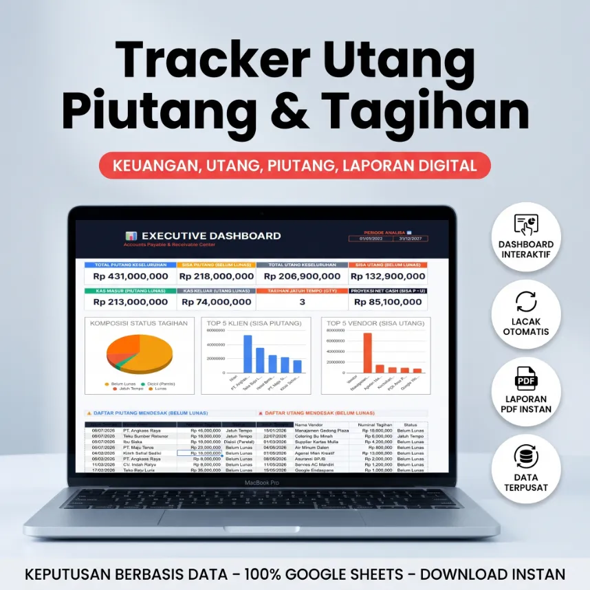 PREMIUM SPREAD SHEET: Aplikasi Tracker Utang Piutang & Tagihan Otomatis Lengkap Dengan Dashboard