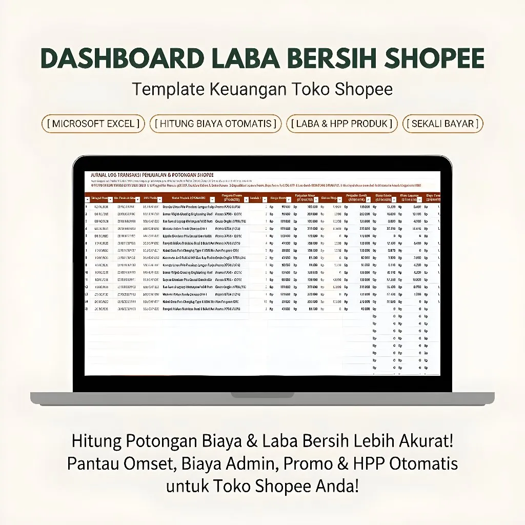 Dashboard Excel Pencatatan Penjualan dan Keuntungan Seller dari Bejaja Digital