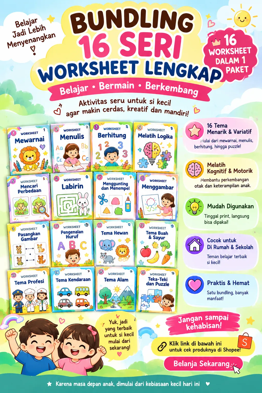 **BUNDLING 16 SERI WORKSHEET LENGKAP ANAK²**🥰🥰