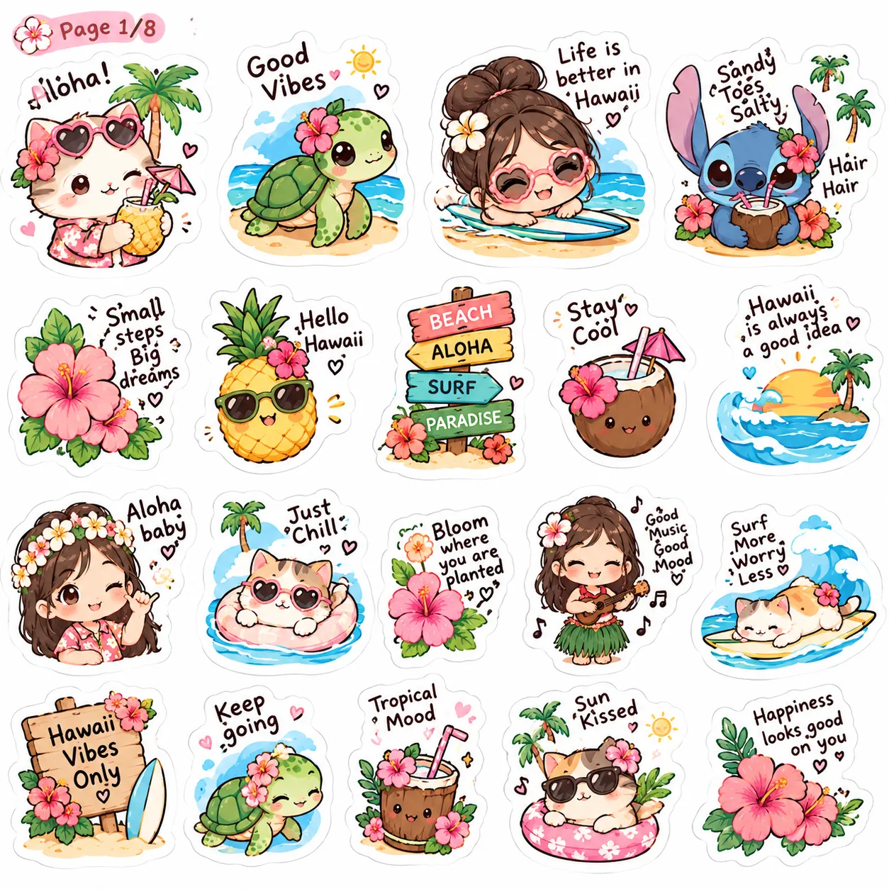 Stiker Digital Hawai Lucu & Aesthetic (Pack Gemes)