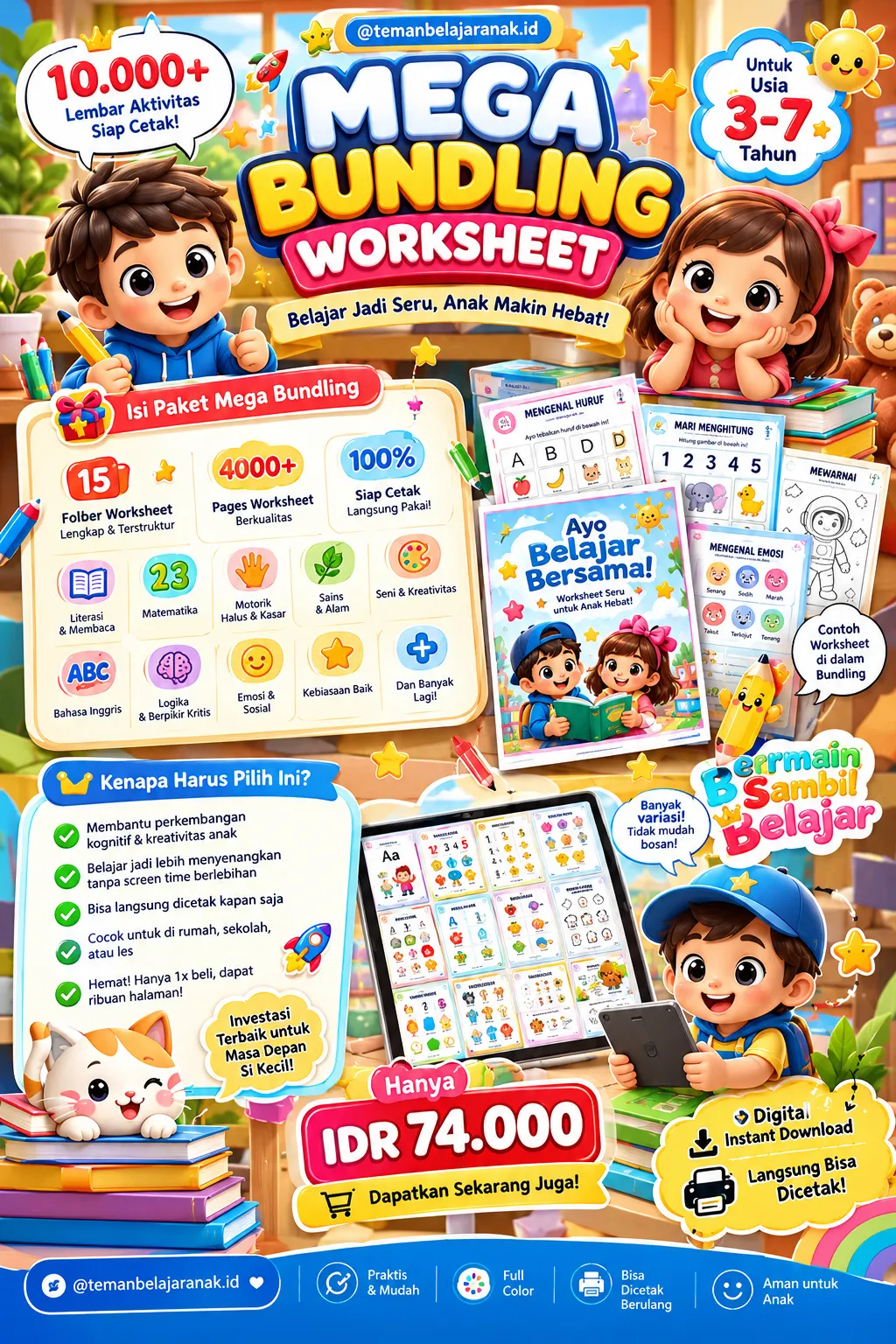 MEGA BUNDLING WORKSHEET ANAK — 10.000+ Lembar Aktivitas Edukatif, Kreatif & Siap Cetak untuk Anak Usia 3–7 Tahun